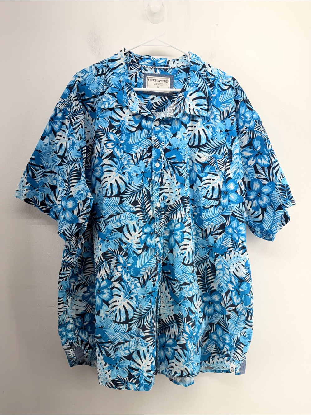 Free Planet Men's Blue Cotton Tropical Hawaiian Shirt Size 4X